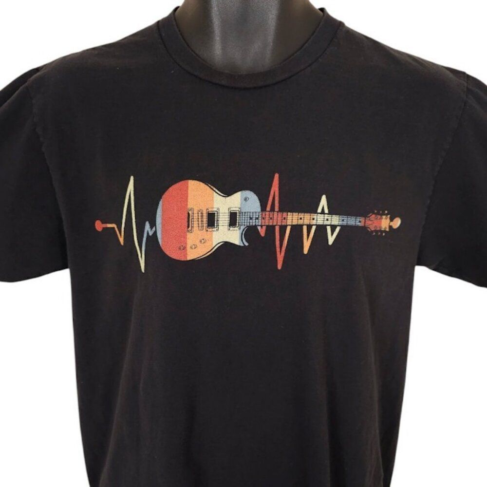 Heartbeat Electric Guitar T Shirt Mens Size Medium Black Music